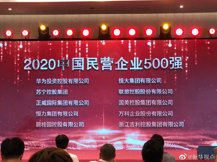 “2020中国民营企业500强”榜单发布